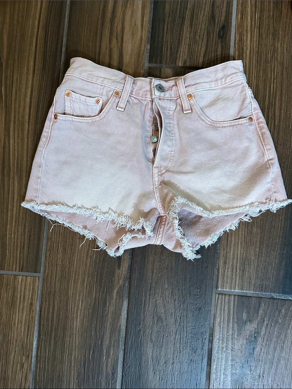 Levi's Pink Frayed Denim Cutoff Shorts